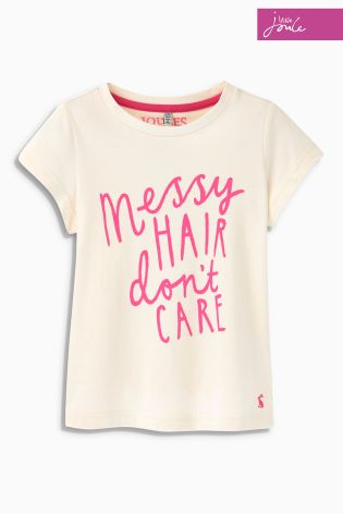 Cream Little Joule 'Messy Hair Don't Care' T-Shirt